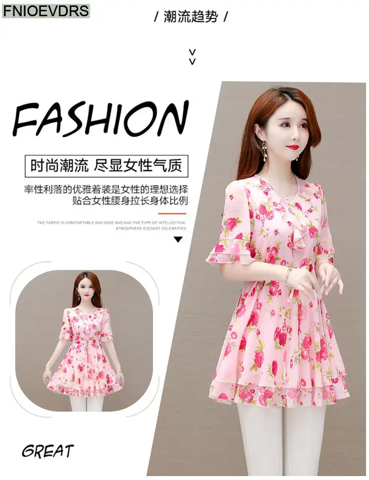 M-5XL 2023 Clothes Clothes Women European Style Elegant Basic Shirt Floral Print Retro Ruffles Belly Tunic Peplum Top Blouses