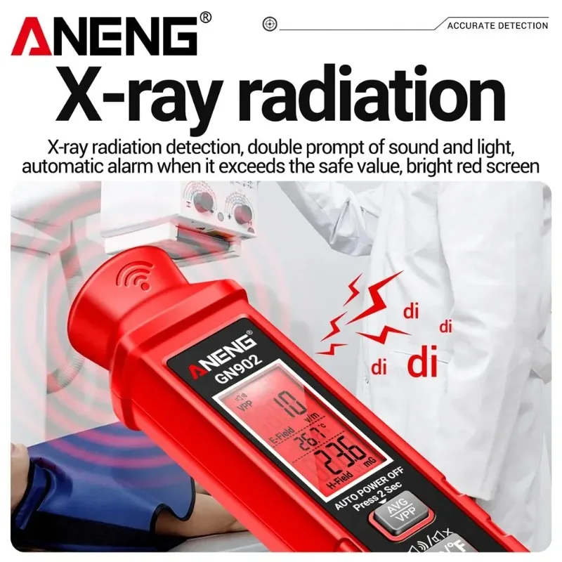 방사선 검출기 휴대용 LCD X선 테스트 방사능 측정기 온도 측정기 선량계 도구 ANENG GN902 전자기
