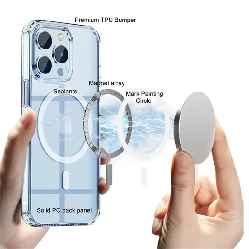 Transparent Wireless Charging Phone Case for iPhone 15 pro max TPU Magnetic Suction Cell for iPhone 12 Mini 13 14 X Xs XR Case phone case iphone case magnetic wireless charging case phone protector cover magnetic case magsafe case