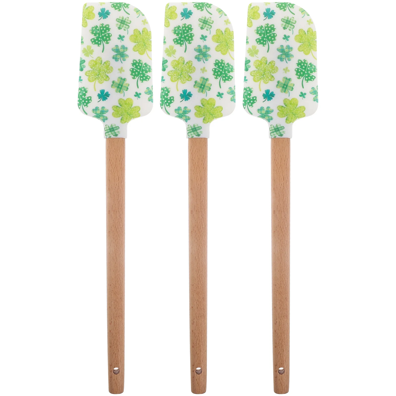 

St Patricks Day Silicone Spatula 3Pcs Kitchen Spatulas Cake Decorating Spatula Wooden Handle Shamrock Cream Spatula