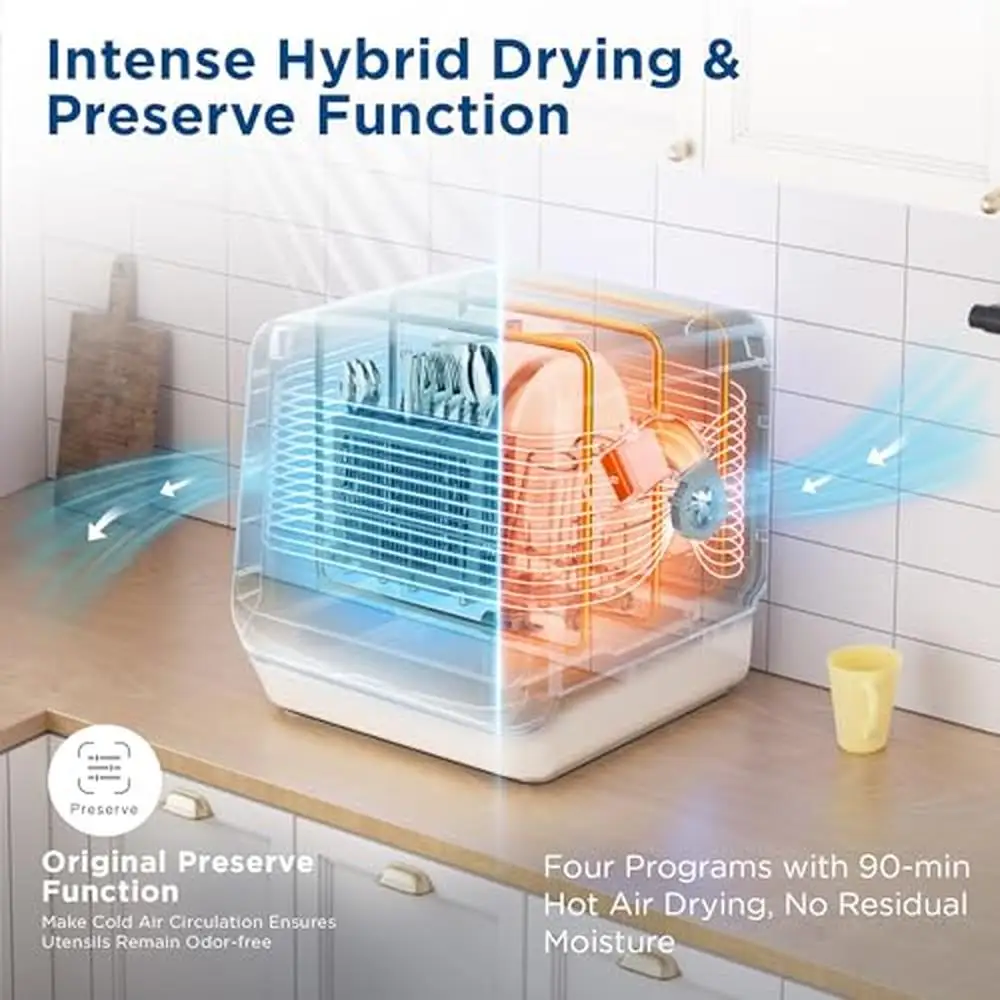 Portable Countertop Dishwasher 7L Detachable Water Tank 6 Program Compact Mini Dishwasher No Installation 5