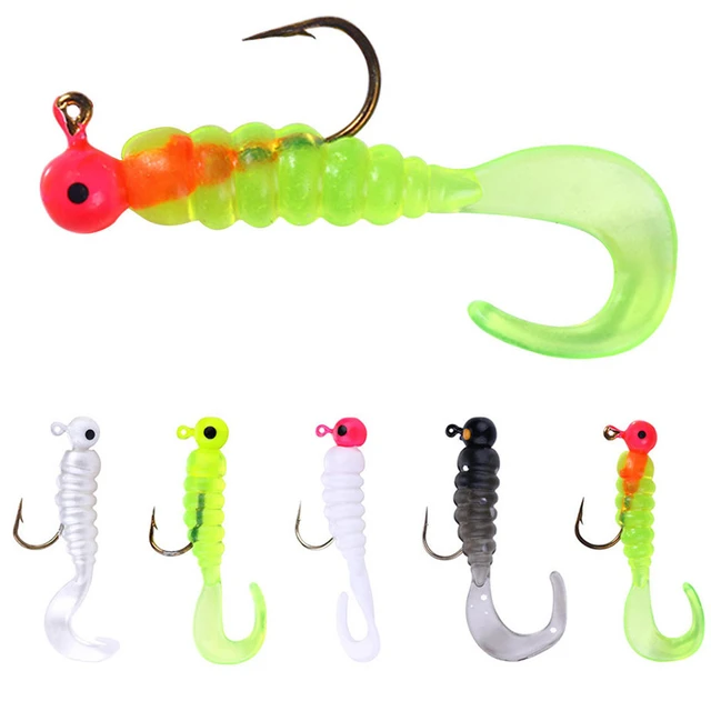 7pcs/bag 2.6g Jig Hook with 4.5cm Soft Lure Bait Worm Maggot Silica Fishing  Tackle Grub Bait for Fishing Perch Tackle