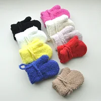 1-3Y Children Winter Thickened Plush with Rope Warm Gloves For Boys Girls New Solid Velvet Mittens Outdoor Cycling Skiing Gloves 4