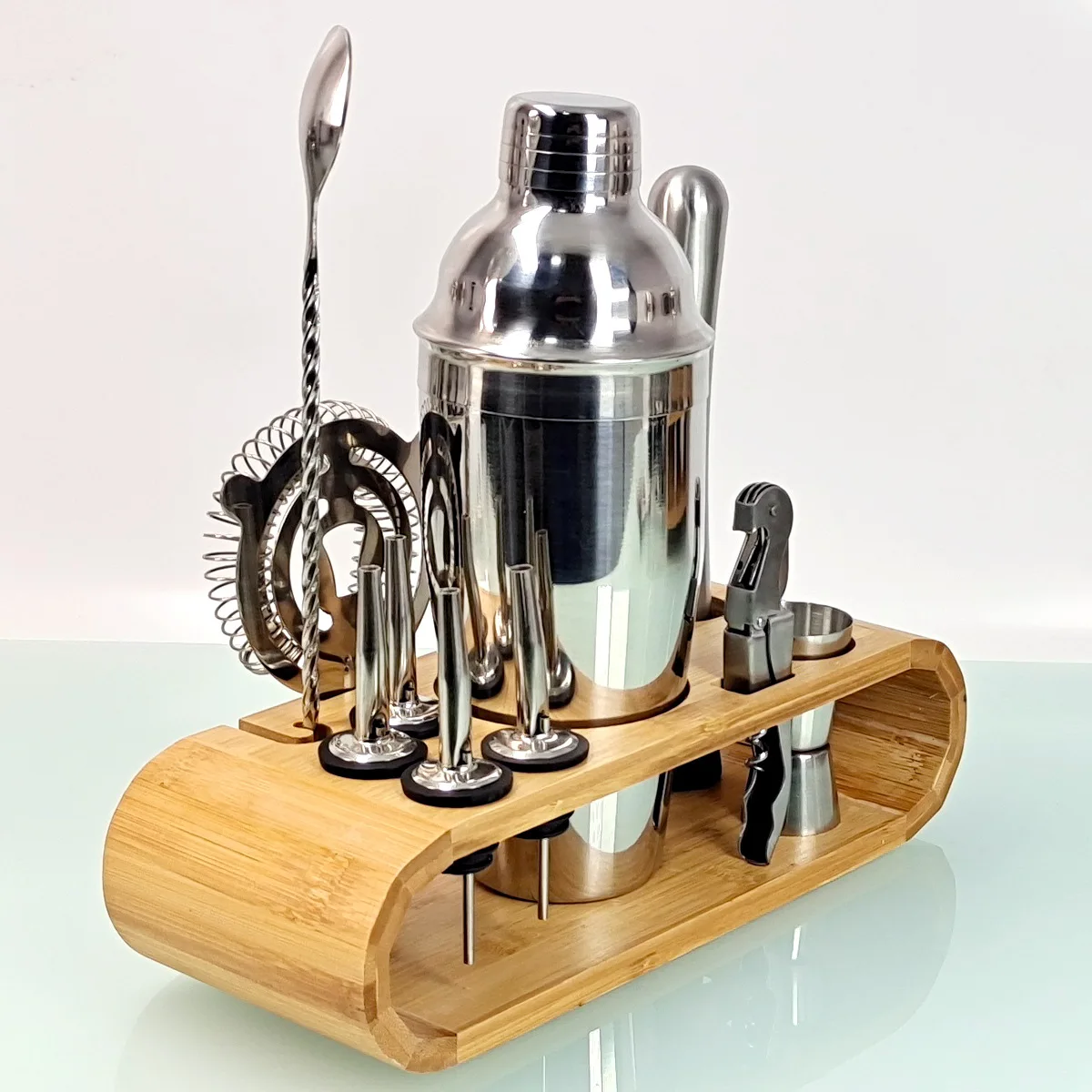 Stainless Steel Cocktail Shaker Bar Mixer Set Bartender Kit with Stand 550/750ml 12pcs/Set