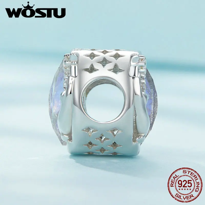WOSTU 925 Sterling Silver Moonstone Astronaut Charm Rainbow Space Necklace Pendant Heart Beads Fit Original Bracelet DIY Gift