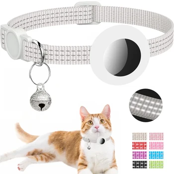 AirTag Cat Collar, Reflective Air Tag Kitten Collar with Bell and Airtags Holder Breakaway Safety Buckle for Girl Boy Cats