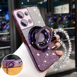 Glitter Plating Phone Case with Crystal Bracelet and MagSafe Holder for Reno 13F 5G (Purple)