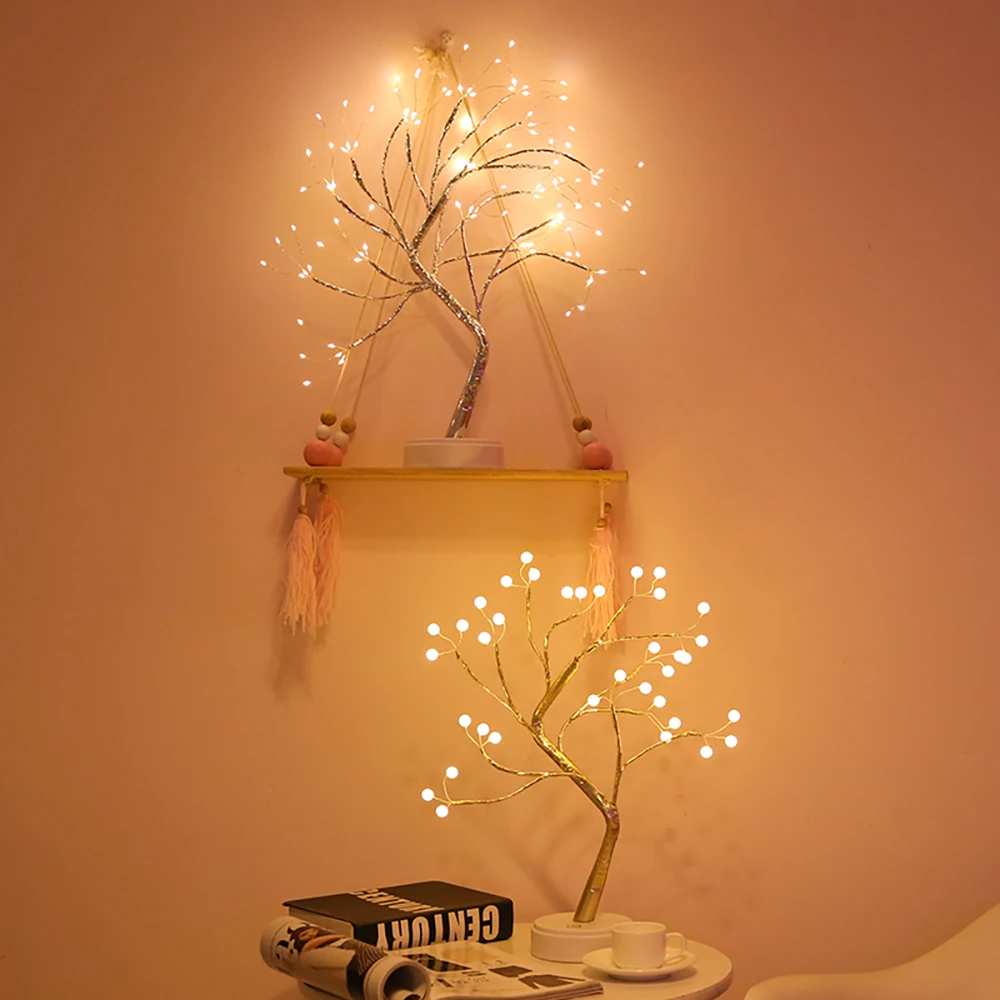 Fairy LED Night Lamp Decor Christmas Tree Copper Wire Garland Lamp For Kids Home Bedroom Decoration Decor Gifts Christmas Decora