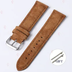 Vintage Suede Cowhide Handmade Watch Band - Gray, Brown, Green Quick Release Bracelet - 20mm (Brown)