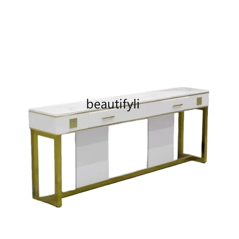 

Light Luxury Stainless Steel Barber Shop Dressing Table Beauty Salon Marble Cabinet Makeup Table