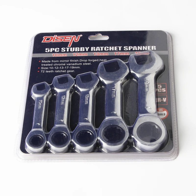 

5Pcs 10-19mm 72 Tooth CRV Quick Open Reversible Combination Stubby Spanner Short Handle Ratchet Socket Wrench Auto Repair Tool