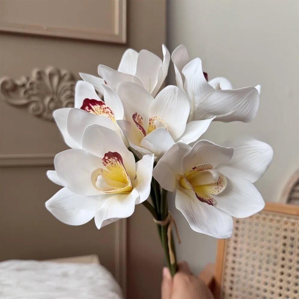 Künstliche Cymbidium-Blumen mit Echtem Touch, Magnolien, Dekorative Kunstpflanzen, Lange Zweige, Seiden-Kunstblumen