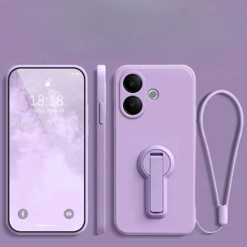 Liquid Silicone Shockproof Lanyard Holder Phone Case with Lens Protection