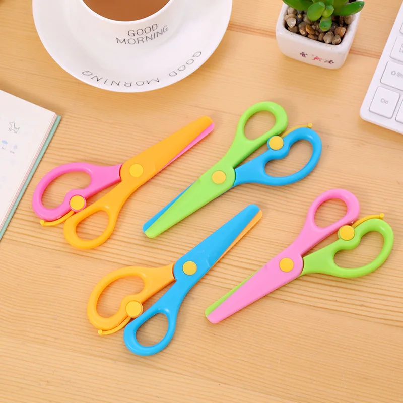Safety Round Head Plastic Scissors Student Children Kids Paper Cutting Minions Supplies for Kindergarten School child safety plastic scissors creative elastic handmade paper cutting diy cute stationary supplies for children scrapbooking
