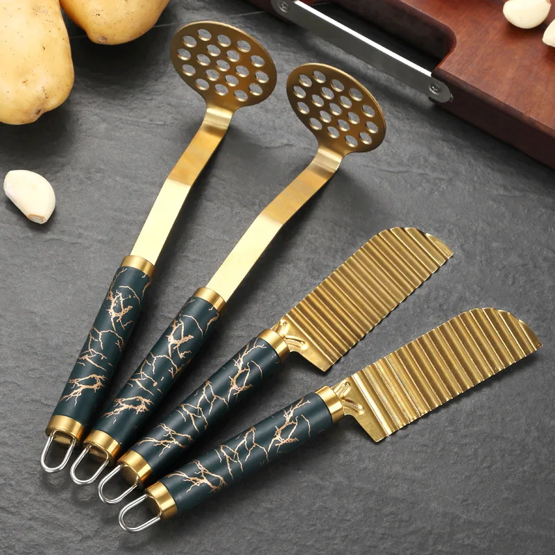 2Pcs Baby food tools Stainless steel mashed potatoes press Kitchen tools Household fries potato cutter Wave knife Kitchen
