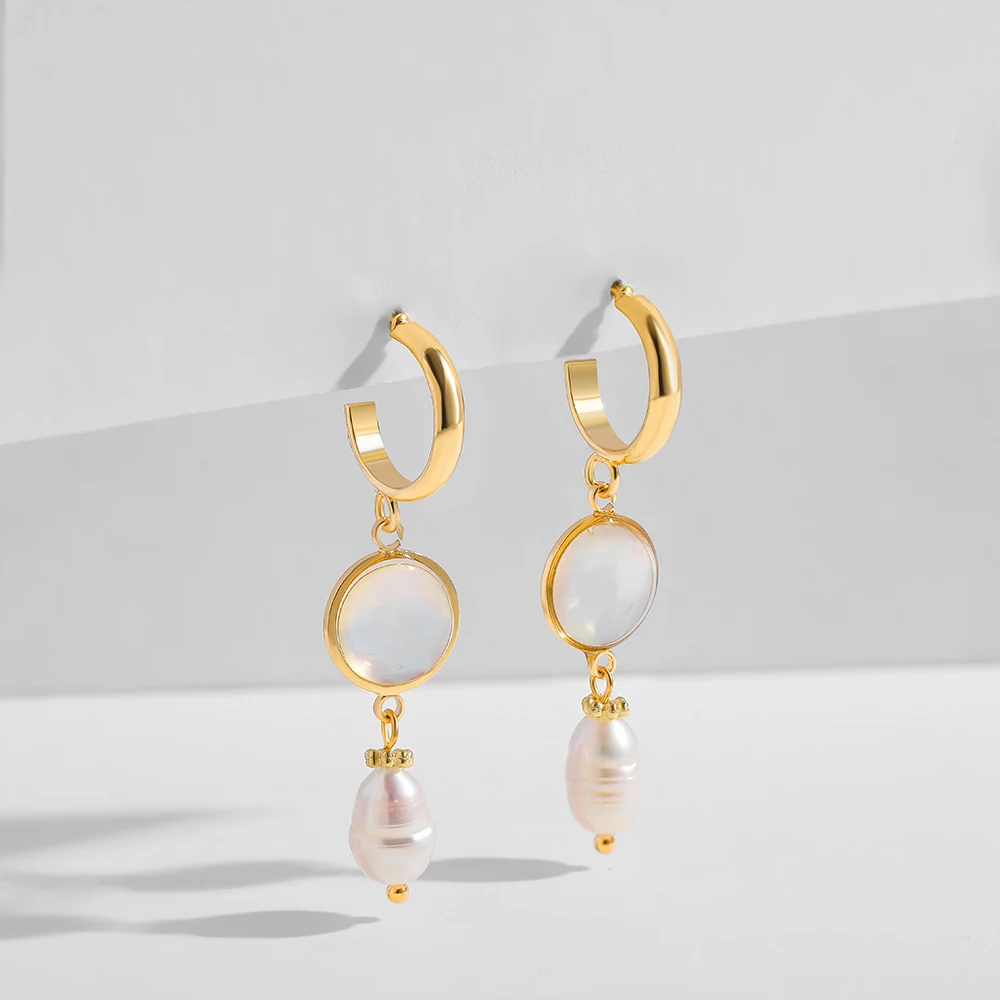 New Retro Sea Abalone Shell Pearl Heart Pendant Drop Earrings for Women Geometrice Round Hoops Ear Buckle Vintage Jewelry Gifts