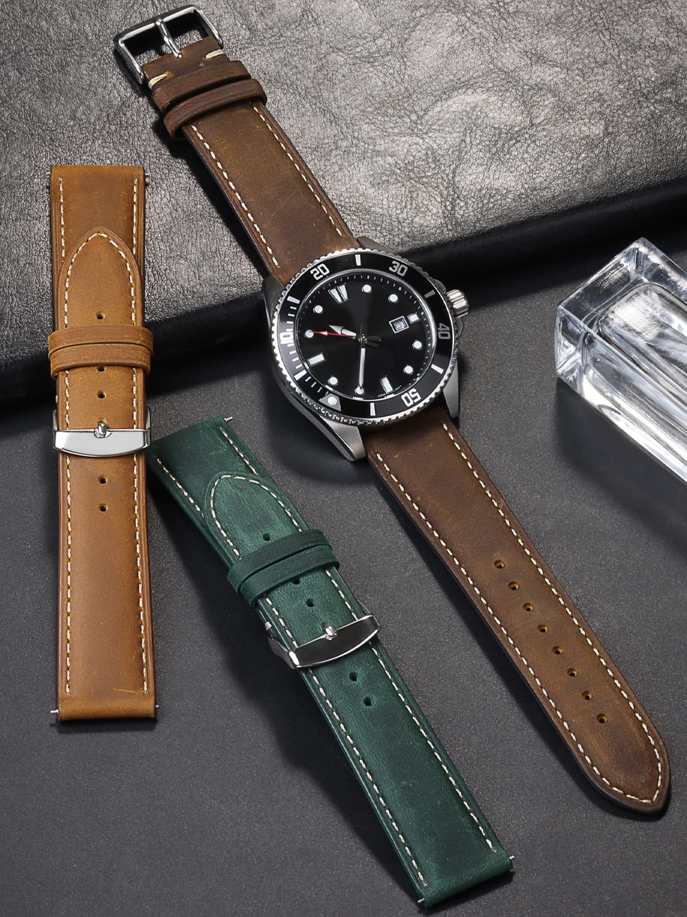 Vintage Dark Brown Cowhide Leather Quick Release Watch Strap