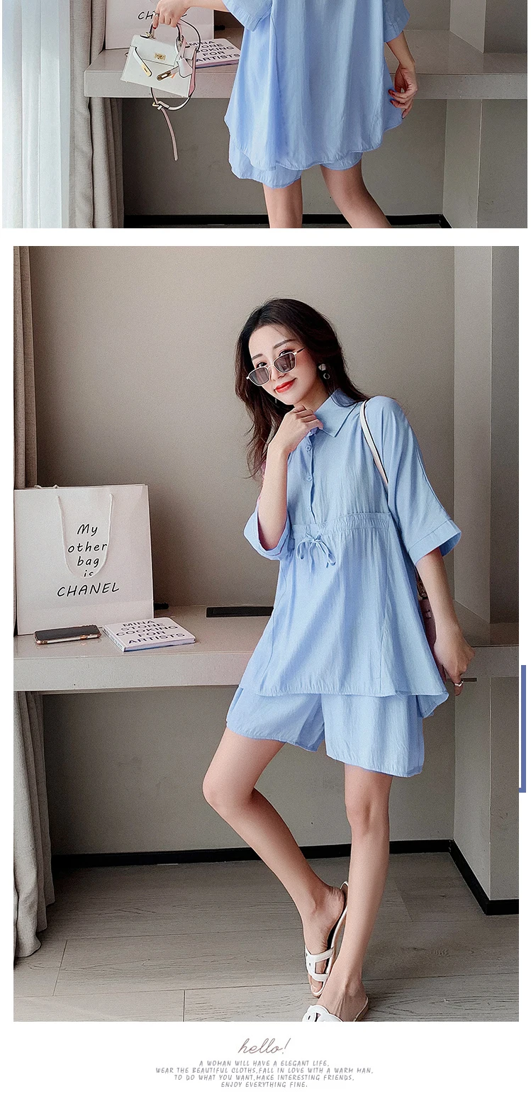 T68037# Pregnant Women Suit Korean Fashion Loose Womens Tops Stylish Suits Women Casual Maternity 2 Pcs Clothing Set
