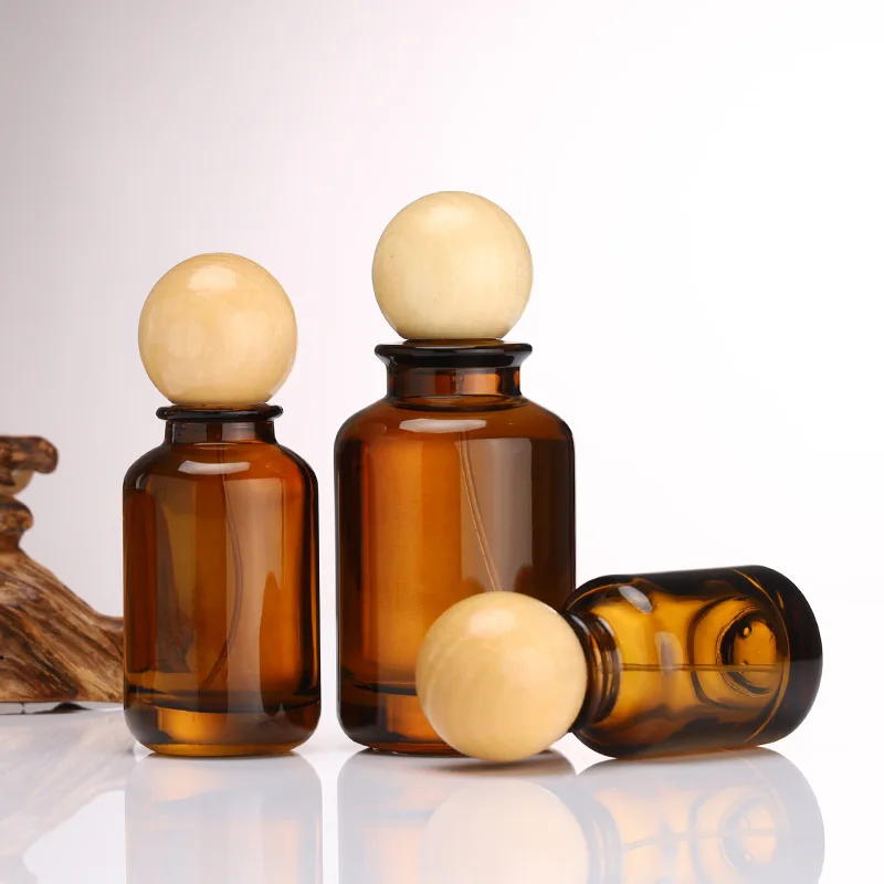 10pcs 30ml 50ml 100ml Brown Glass Perfume Spray Bottles with Wooden Cap | Empty Atomize... - SKU GPSB2054 - UGI Packaging