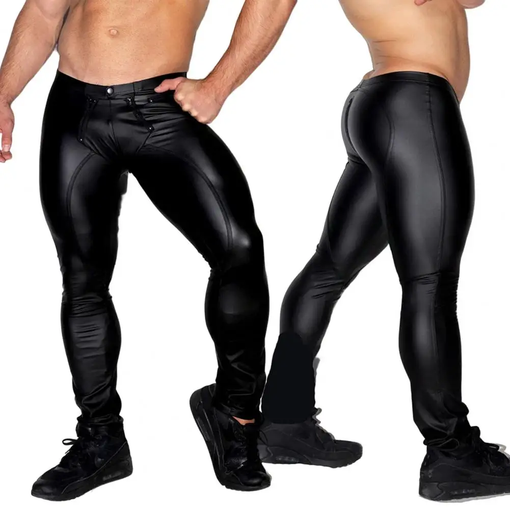 Men's Leather Trousers Mid-rise U Convex Zipper Open Crotch Men Pants Sexy  Skinny PU Leather Clubwear Tights Punk Clothing - AliExpress