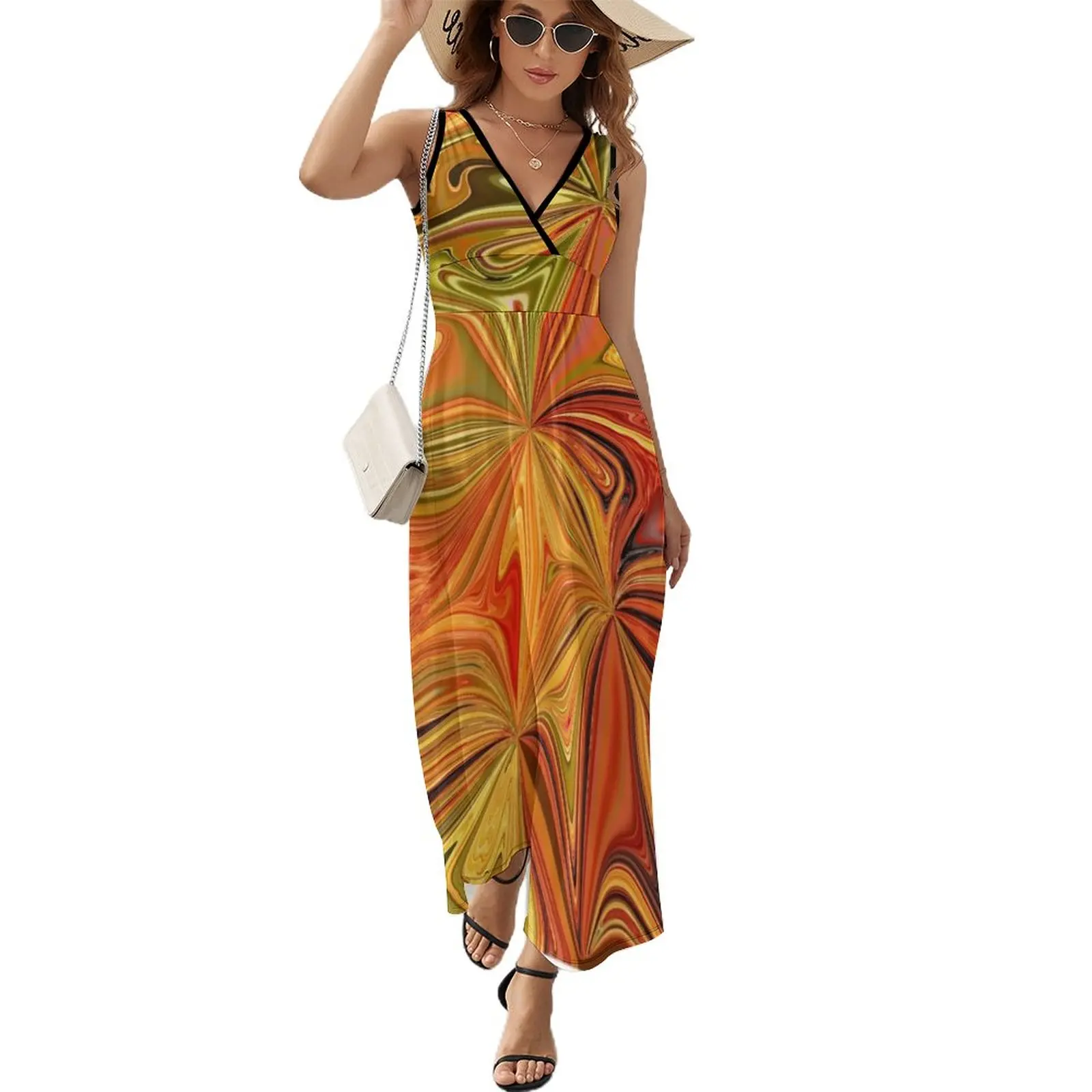 

Retro brown and yellow pattern Sleeveless Dress dress women summer 2023 dresses for women