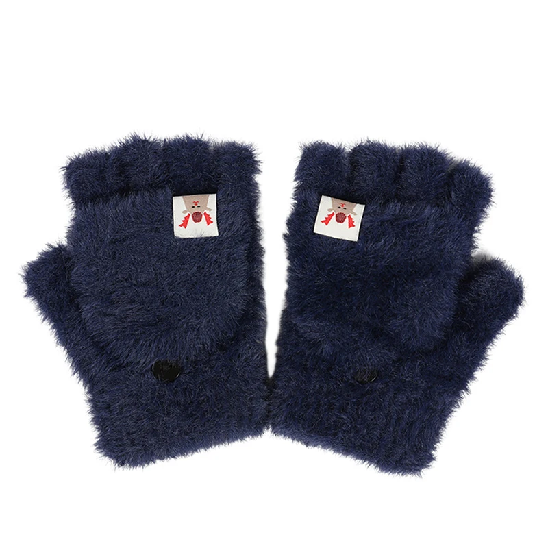 Winter Women Half-finger Flip-top Gloves Student Cute Girl Cartoon Warm Comfortable Soft Stylish Thick Knitting Mittens