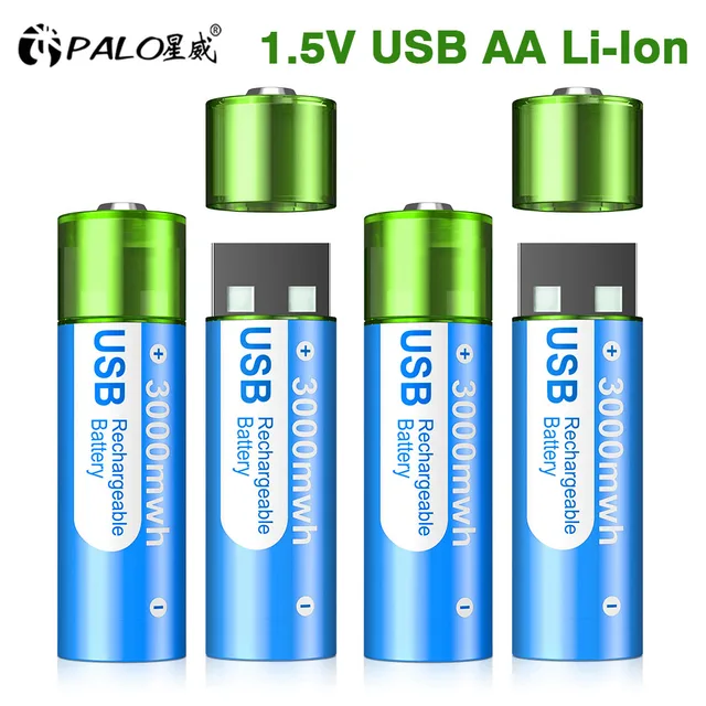 PALO 3000mWh 1.5V AA Li-ion battery HR6 AA USB Rechargeable Lithium batteries 2A AA USB Port Charging Battery With Battery Box 1