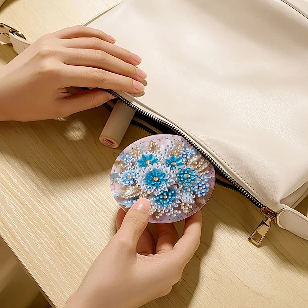 DIY Diamond Painting Shiny Crystal Mirror Rhinestones Cosmetic Mirror Portable Cosmetic Mirror for Outdoor Travel Hiking Picnic