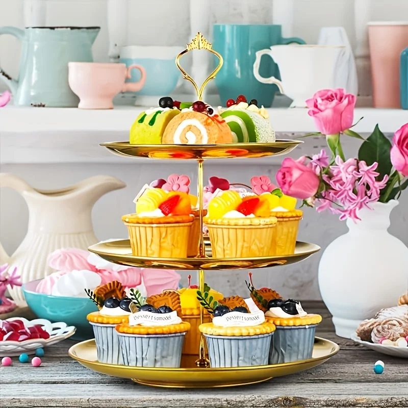 Dining Dish 1Pc Three-layer Stainless Steel Cake Tray Snack Plate Birthday Wedding Party Dessert Stand Table Display