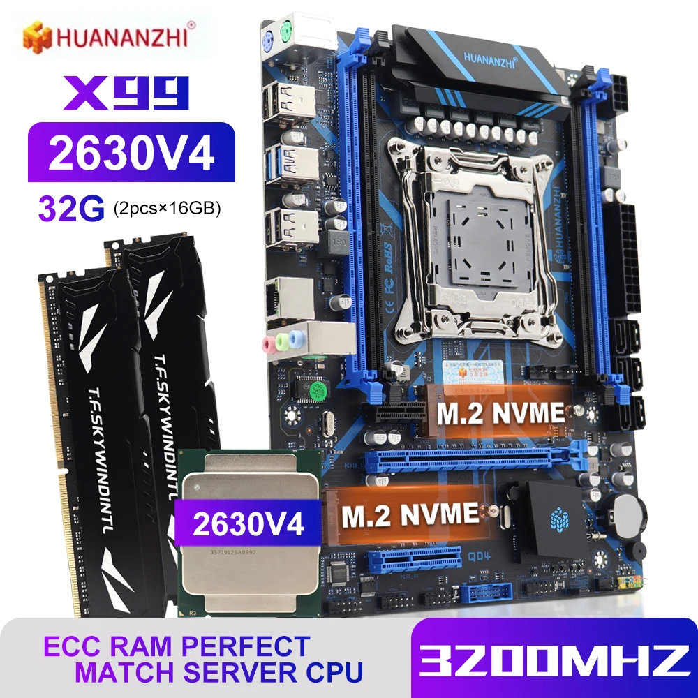 

Комплект материнской платы huananzhi X99 QD4, x99 xeon e5 2630 v4 cpu lga 2011-3 ddr4