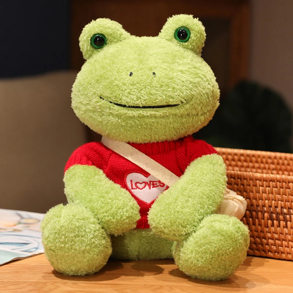 Jouet en peluche grenouille haricot mungo habillé de 25CM, poupée confortable et heureuse, oreiller de couchage, cadeau d'anniversaire pour enfant, ornements Photo 5