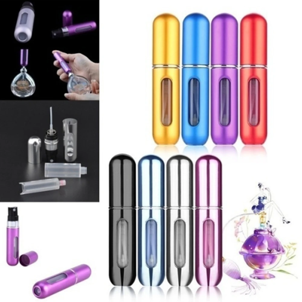 Perfume Spray Bottle 1/2/4pcs Mini Portable Refillable Aluminum Atomizer Bottle 5ml Refill for Travel