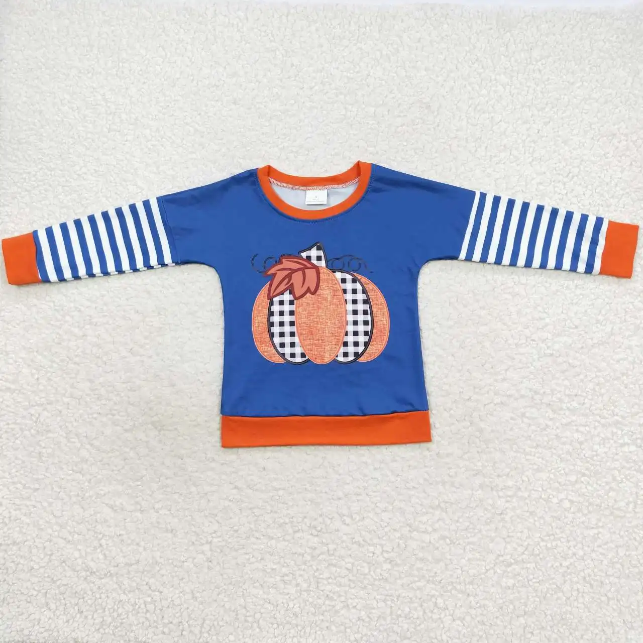 

Wholesale Thanksgiving Day western baby boys clothesTurkey Pumpkin pine nut orange plaid long-sleeved top kids boutique t-shirt