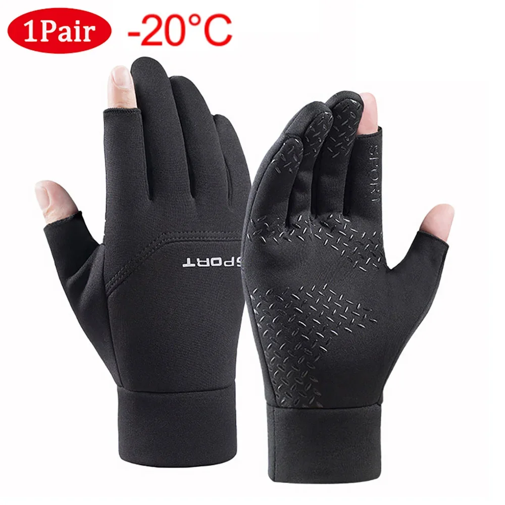 Winter Fishing Gloves 1Pair Women Men Universal Keep Warm Fishing Protection Anti-slip Gloves 2 Cut Fingers Outdoor Angling fishing gloves