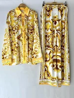 Chemise à manches longues imprimée de luxe pour femme, costume deux pièces ample, pantalon droit élastique, décontracté, printemps et été 2024 2