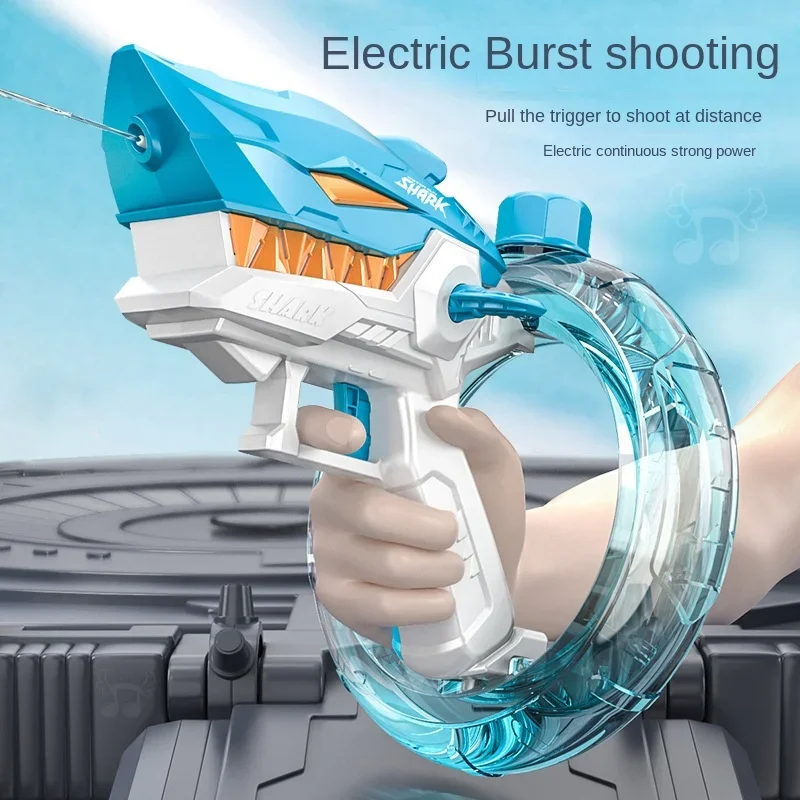 Summer Water Gaming Toy Fully Automatic Continuous Fire Water Guns Water Toy Launcher Shark Electric Water Gun Large Capacity Spray Gun