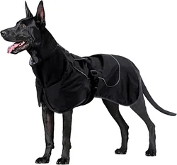 Waterproof Reflective Dog Raincoat with Warm Fleece Lining - XXL (Black)