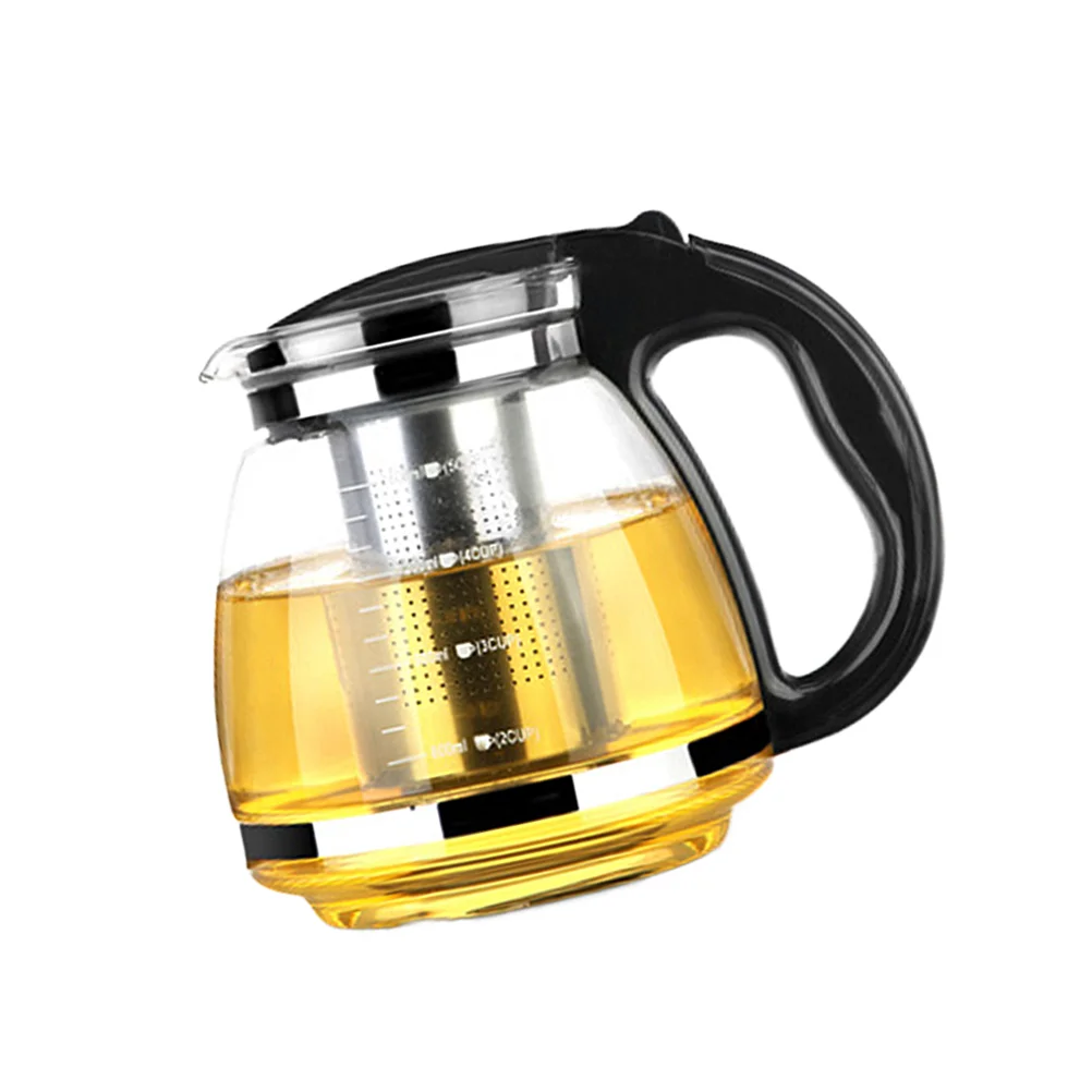 

2000ml Tea Kettle With Infuser Loose Tea Pot Glass Tea Kettle For Hotel Restaurant Office Hotel ( Black )