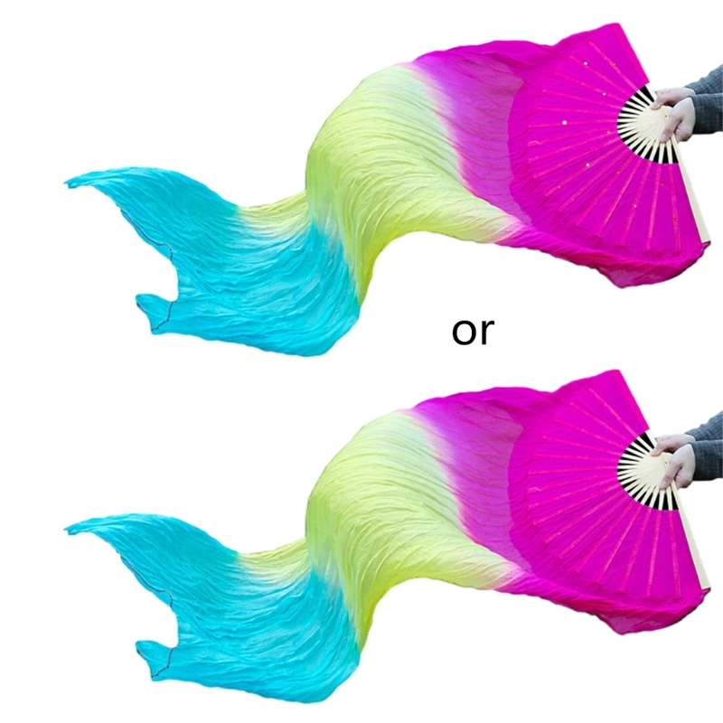 Extended Faux Silk Belly Dance Fan Veils Long Folding Fans for Dance Shows Performances Gift for Teachers