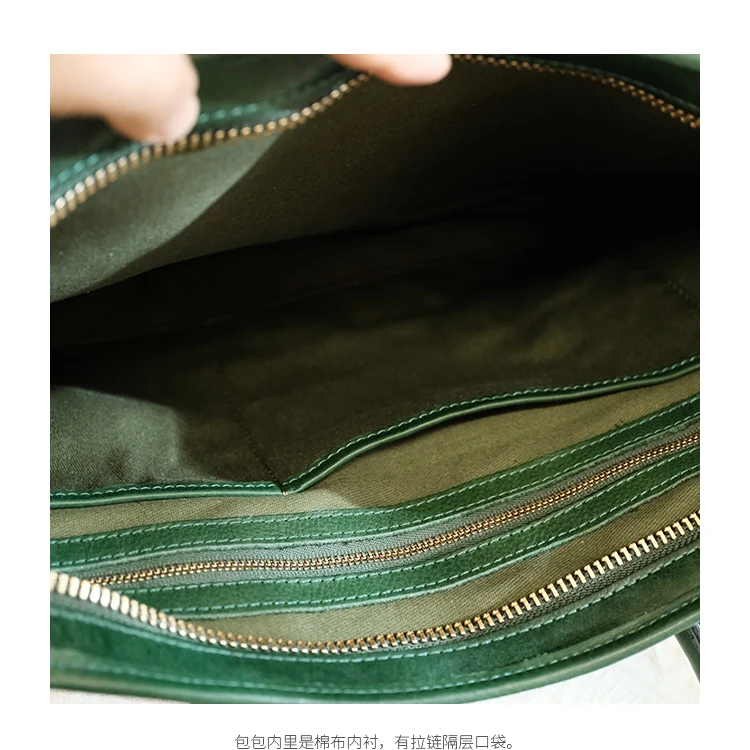 Vintage Luxus handgefertigte echtes Leder große Kapazität Damen Aktentasche Modedesigner Erste Schicht Rindsleder Laptop Handtasche – Detail 15