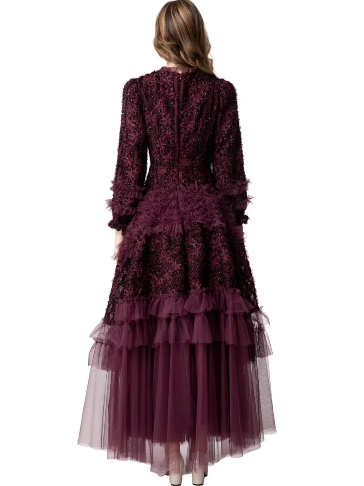 أزياء المرأة مساء اللباس الأرجواني ثلاثي الأبعاد ز...