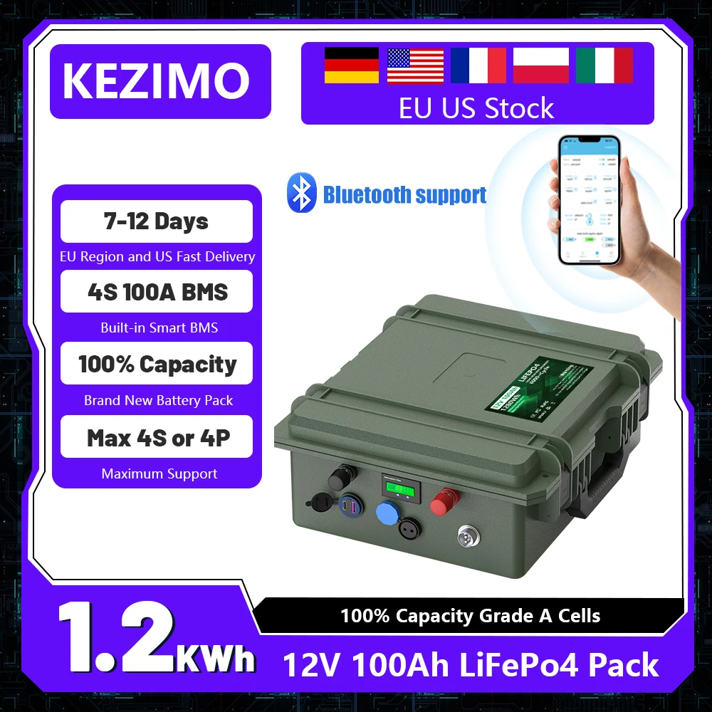 

12V 24V LiFePO4 Battery 1280Wh 100Ah 150Ah 200Ah Built-in Bluetooth BMS 6000+ Cycles 12.8V 25.6V Lithium Battery for Boat No Tax