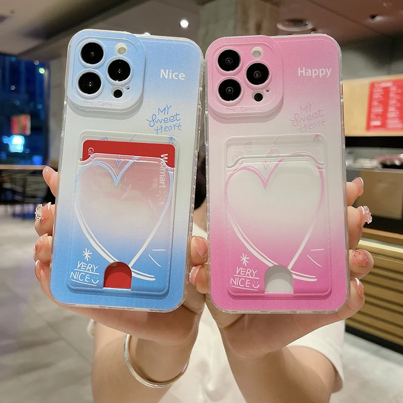 

Ultra-thin Cute Card Holder Silicone Phone Case For iPhone 14 13 12 11 Pro Max SE XS XR X 8 7 Plus Camera Protection Back Cover