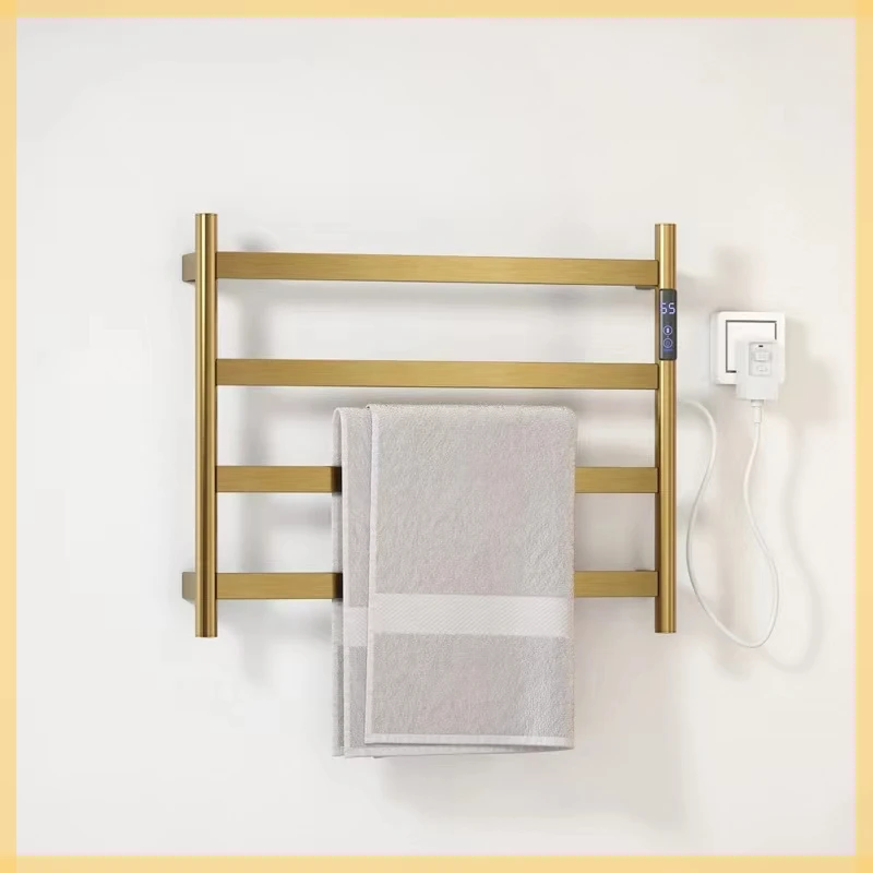 

Bathroom Electric Towel Rack Brushed Gold Stainless Steel Temperature Control Time Smart Home Heated Towel Rack Towel Rack