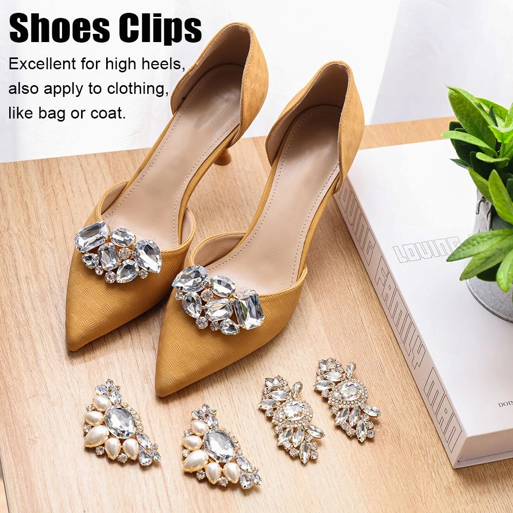 Adornos para zapatos de boda, Clip para zapatos de alto para mujer, con diamantes de imitación brillantes, broche con hebilla de perlas, para novia, 1 par| | - AliExpress