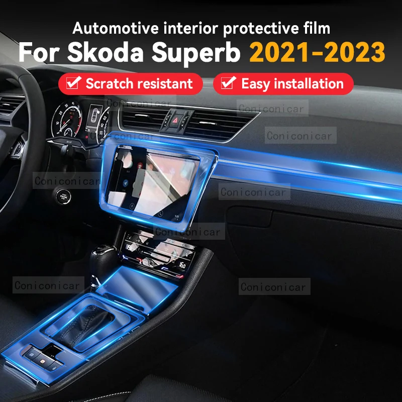 

For SKODA Superb 2021 2022 2023 TPU Gearbox Panel Dashboard Sticker Screen Automotive Interior Protective Film Accessories