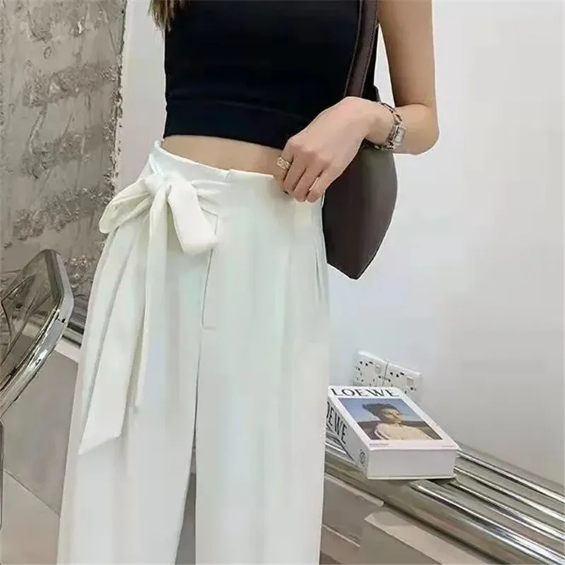 

White Wide Leg Pants Womens High Waisted Trousers 2023 Spring Summer New All-match Bow Straight Loose Suit Pants Female Clothing