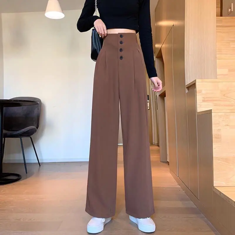 

Trousers Autumn Women New Pure Colour High Waist Casual Suit Pants Female Korean Straight Joker Loose Slim Wide-leg Pants Drape