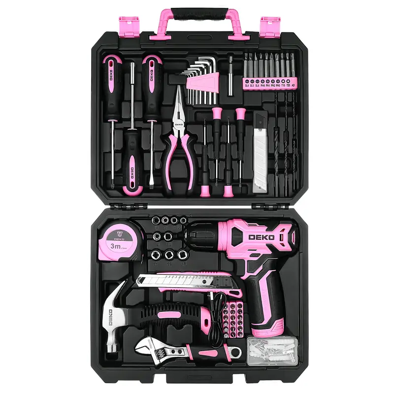 DEKO DKMT128/DKMT196 Home DIY Tool Set Auto Repair Combination Package Hand Tool Kit with Plastic Tool box, Screwdriver, Hammer - Image 9