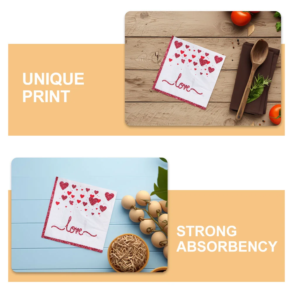 20 Pcs Valentine's Day Napkin Valentines Heart Napkins Wedding Tissues Cake Flower Paper